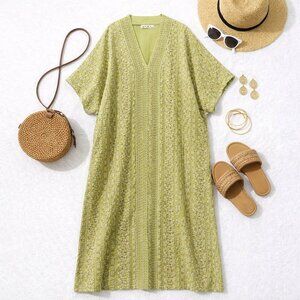 ZARA Women's Embroidered TUNIC DRESS X-SMALL Green Long Shisha Indian Style Maxi